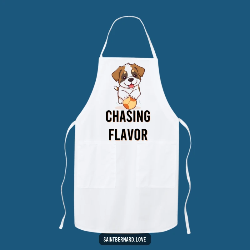 Funny Saint Bernard Puppy Apron: Kitchen Wear with a Floppy-Eared Pup Chasing a Ball - Chef Gift!
