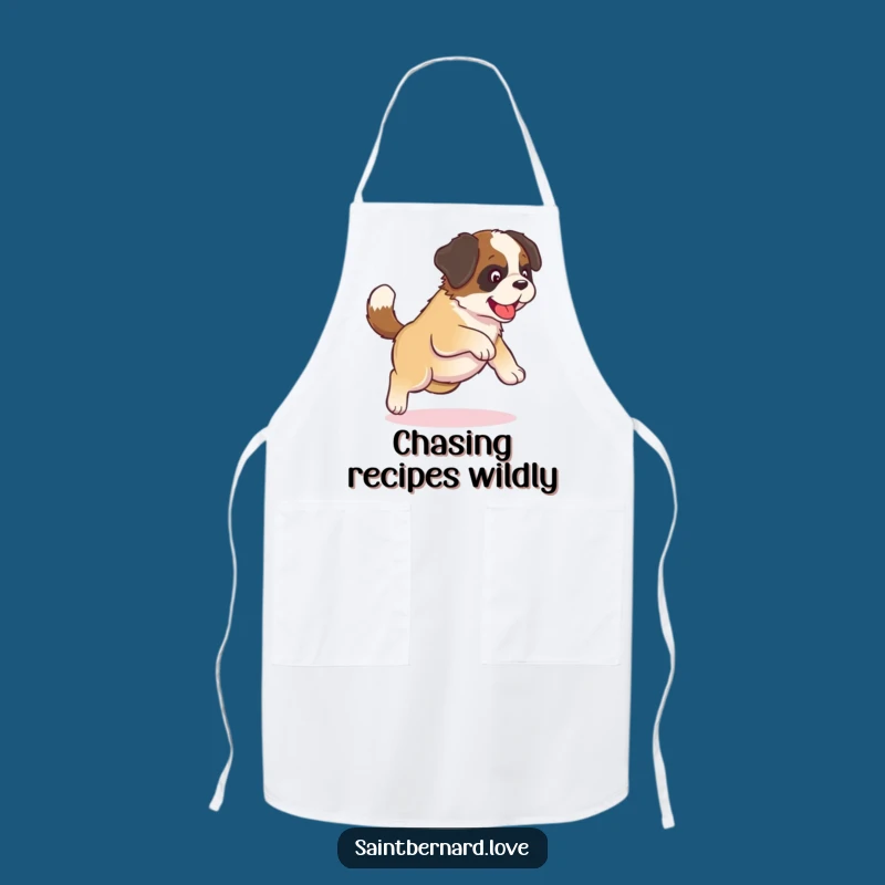 Funny Kawaii Saint Bernard Apron - Tail Chasing Pup, Kitchen Fun