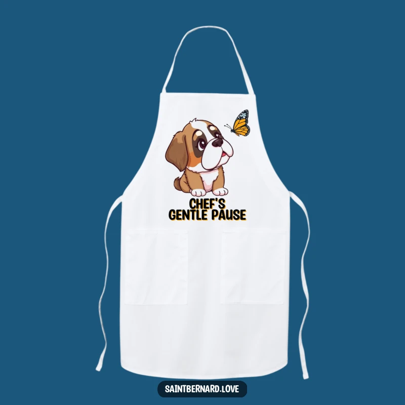 Funny Saint Bernard Apron: Curious Dog Watching Butterfly, Kitchen Charm