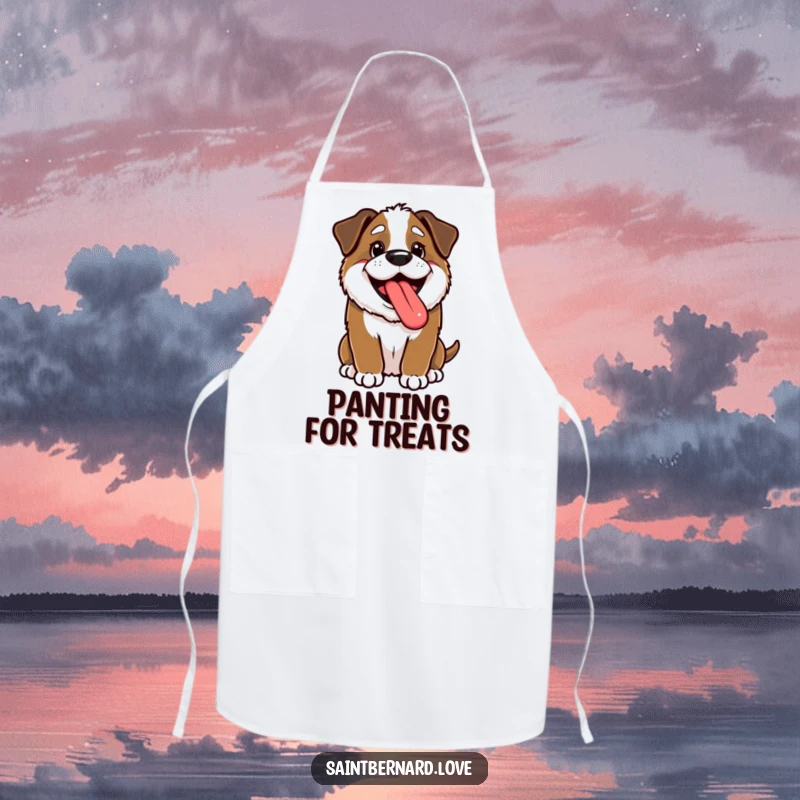 Funny Kawaii Saint Bernard Apron: A happy puppy pants with its tongue out, adding funny, cheerful vibes to your kitchen attire.