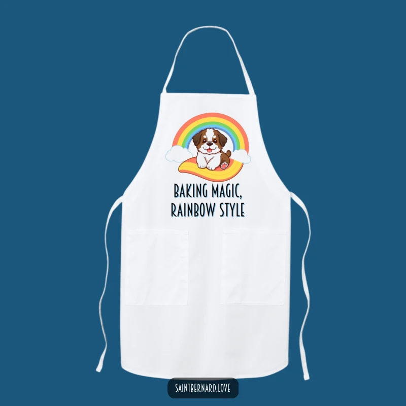 Funny Rainbow Saint Bernard Kitchen Apron - Cute Puppy Chef Gift