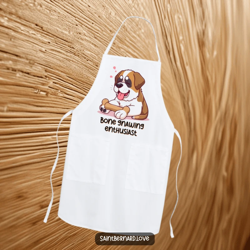 Funny Saint Bernard Apron: Kitchen apron with a contented Saint Bernard lounging with a bone, a humorous and functional cooking accessory.