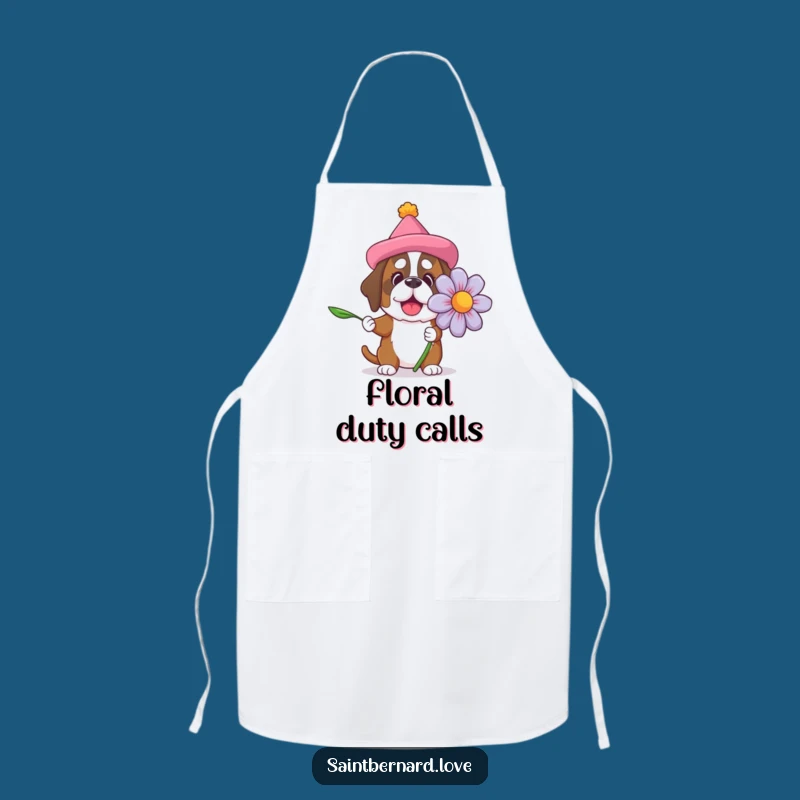 Funny Saint Bernard Flower Apron: Cook with a Big Dog's Cheerful Spirit
