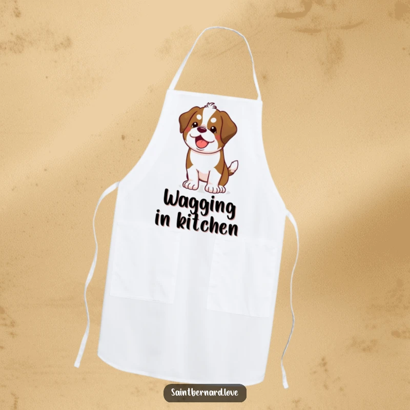 Funny Kawaii Saint Bernard Apron: A happy dog wagging its tail, ready for kitchen fun.