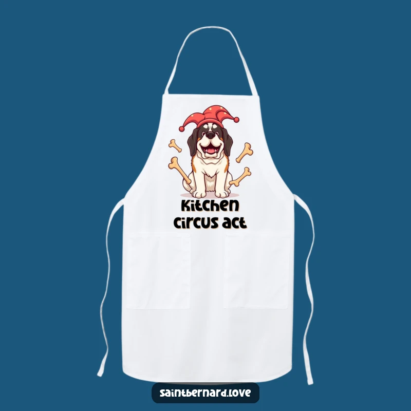 Funny Jester Saint Bernard Apron - Giant Dog Juggling Bones for Kitchen Giggles