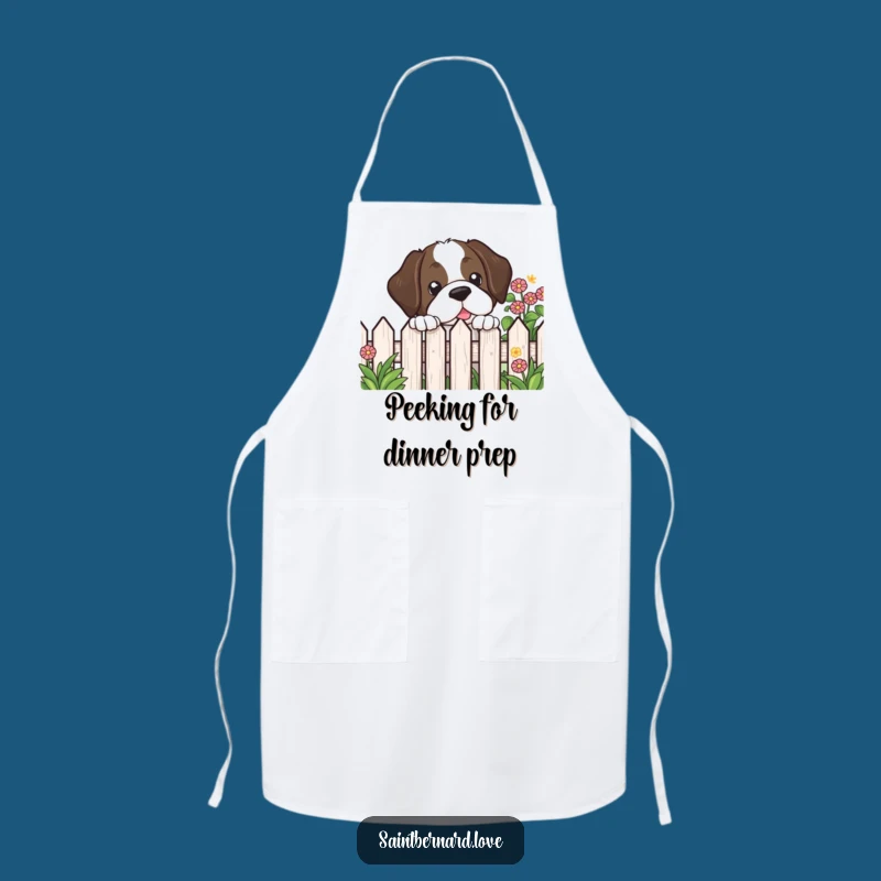 Funny Kawaii Saint Bernard Apron - Kitchen Peek with Garden Dog