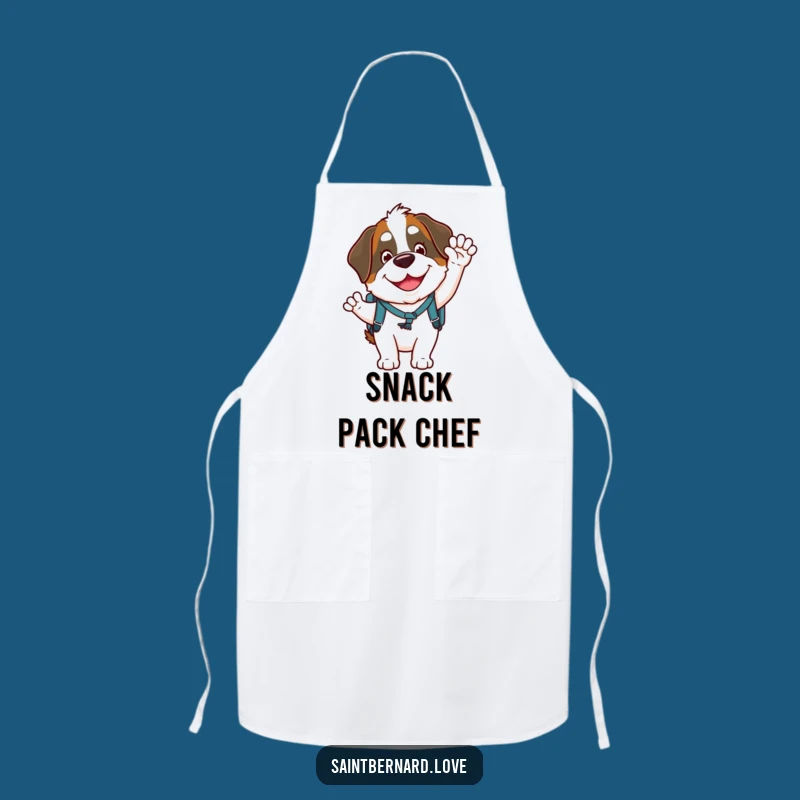 Funny Saint Bernard Apron: Goofy Waving Character with Backpack for Kitchen Fun