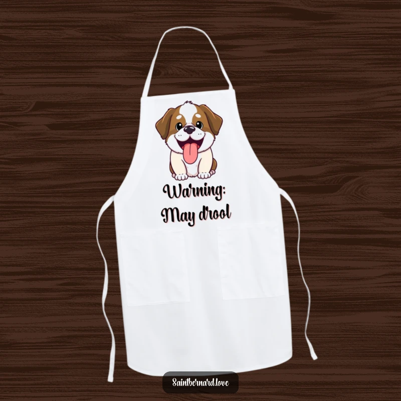 Funny Saint Bernard apron, kawaii dog panting, cute and humorous kitchen wear, durable fabric, perfect funny gift for cooks and dog lovers.