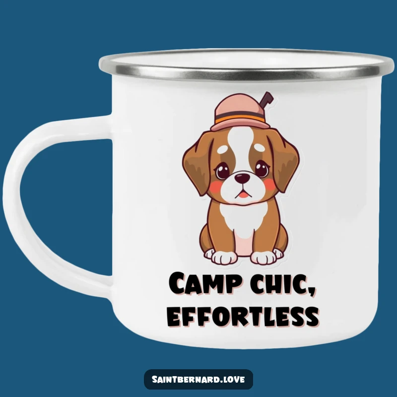 Adventure Style Funny Kawaii Saint Bernard Camping Mug: Sip with Panache!