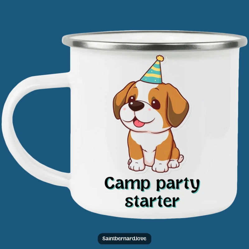 Funny Saint Bernard Party Hat Camping Mug - Festive Dog Outdoor Cup, Gift