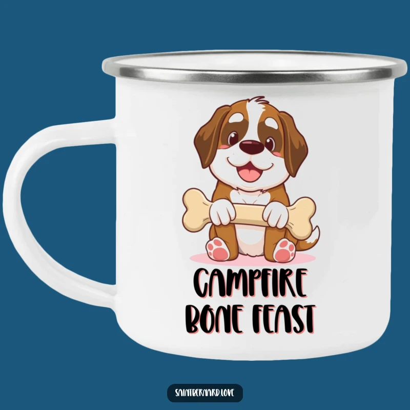 Funny Saint Bernard Camping Mug: Giant Bone Offering, Humorous Outdoor Gift