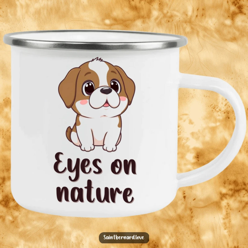 Funny Kawaii Saint Bernard Camping Mug: A durable mug with a dog’s adoring eyes, for moments of reflection.