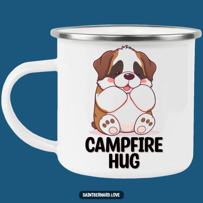 Funny Kawaii Saint Bernard Enamel Mug: Hugs on the Go - Great Funny Gift