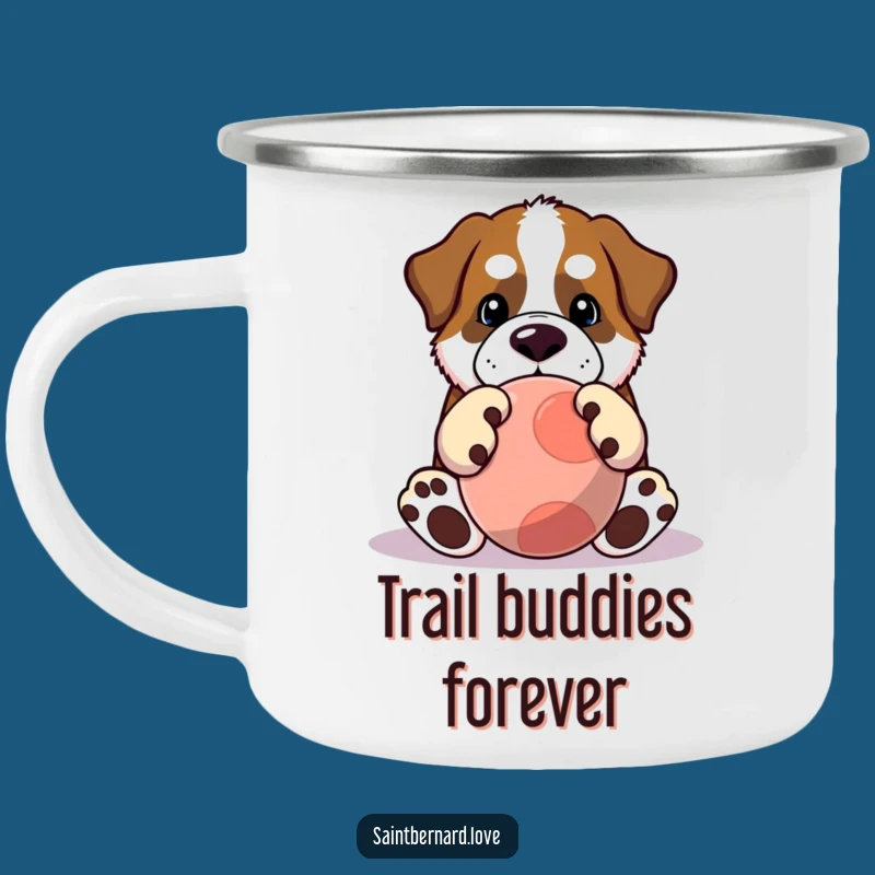 Funny Saint Bernard Camping Mug: Big Paws, Big Ball - Outdoor Play Gift