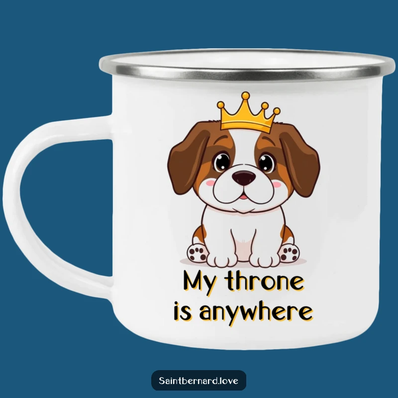 Funny Saint Bernard Camping Mug: Regal Crowned Pup - Outdoor Adventure Gift