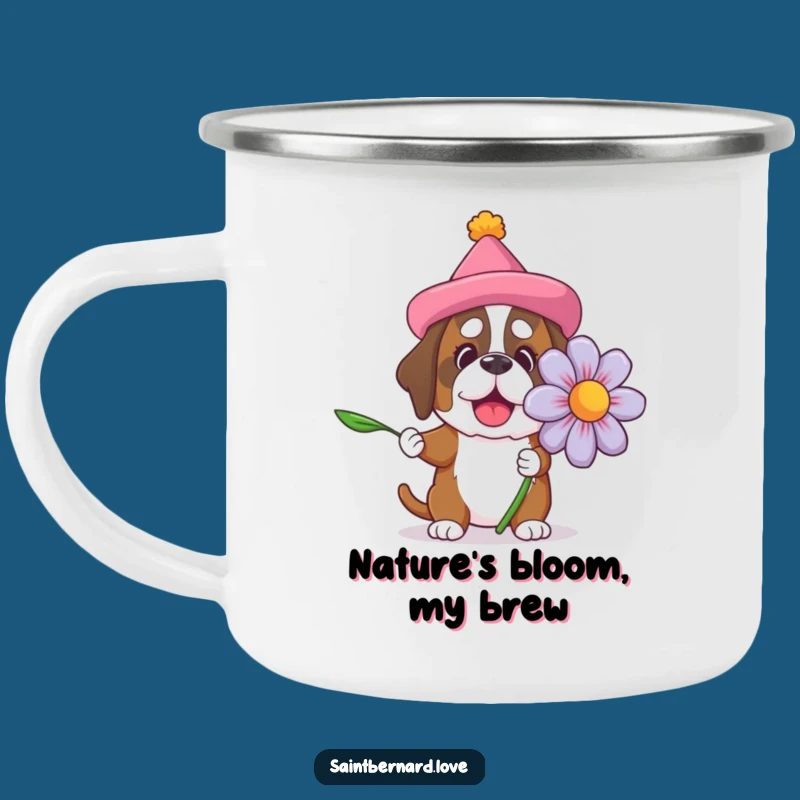Funny Saint Bernard Flower Camping Mug: Adventure Fuelled by Big Dog Humor
