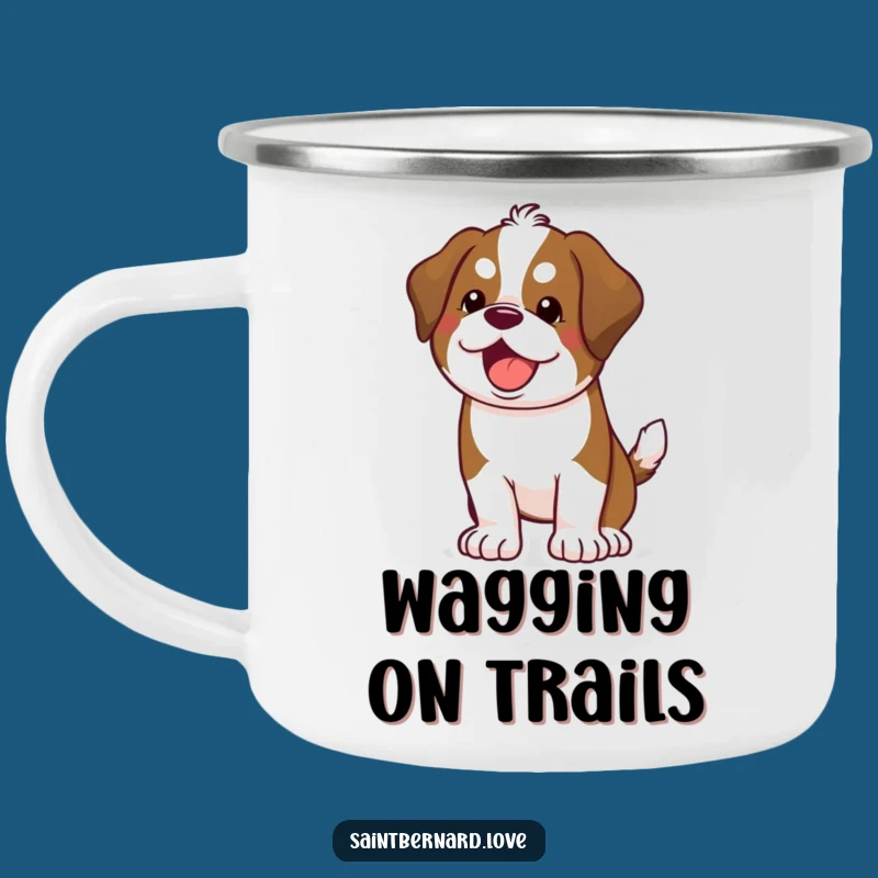 Funny Saint Bernard Wagging Camping Mug - Happy Dog Outdoor Cup, Gift