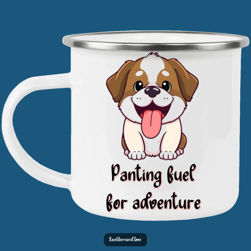 Funny Saint Bernard Camping Mug: Happy Panting Dog, Humorous Outdoor Gift
