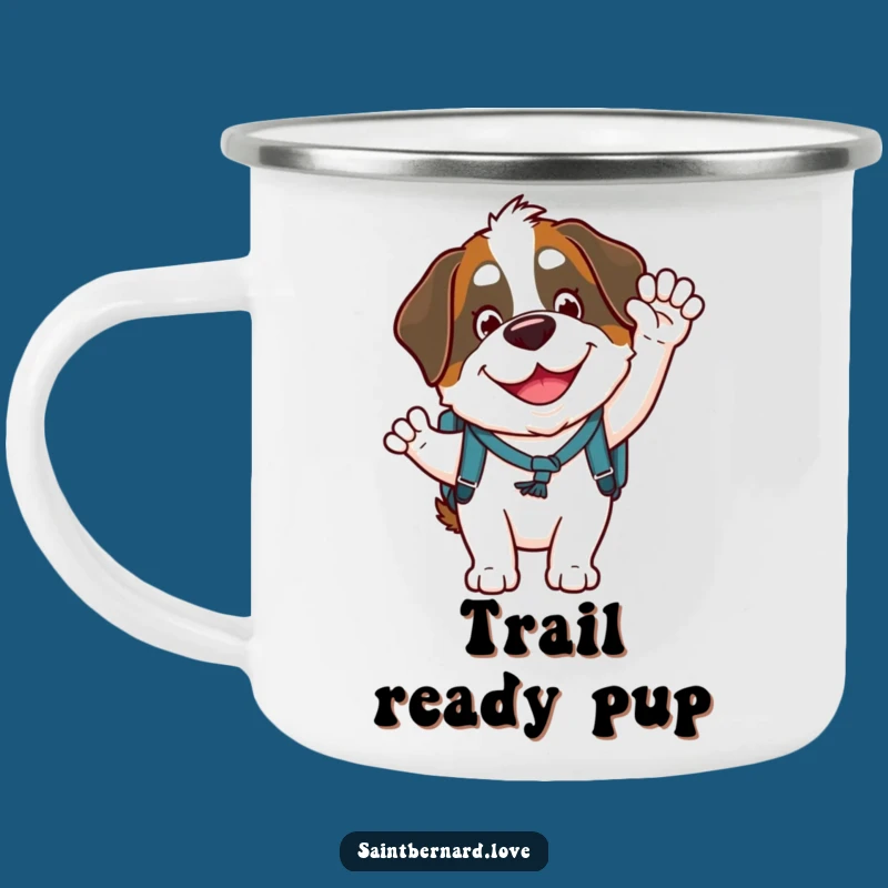Funny Saint Bernard Camping Mug: Goofy Waving Character with Backpack for Outdoors