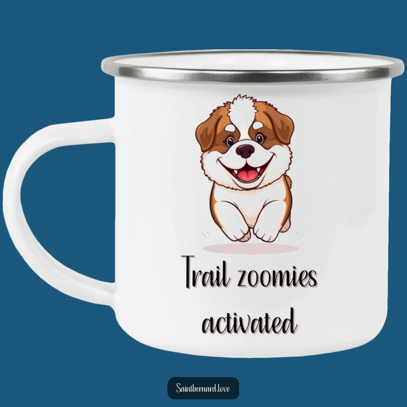 Funny Saint Bernard Puppy Camping Mug: Grinning Dog, Outdoor Fun, Perfect Gift