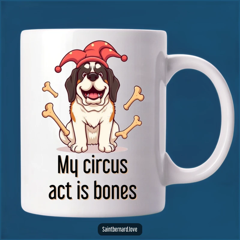 Funny Jester Saint Bernard Mug - Giant Dog Juggling Bones for a Hilarious Gift
