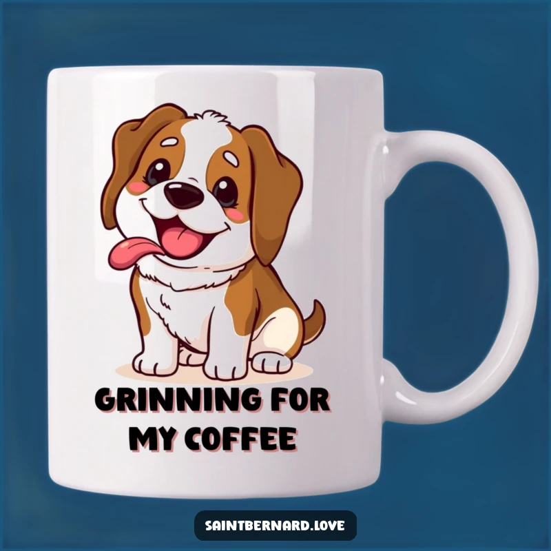 Funny Kawaii Saint Bernard Grin Mug - Happy Panting Dog Lover Gift