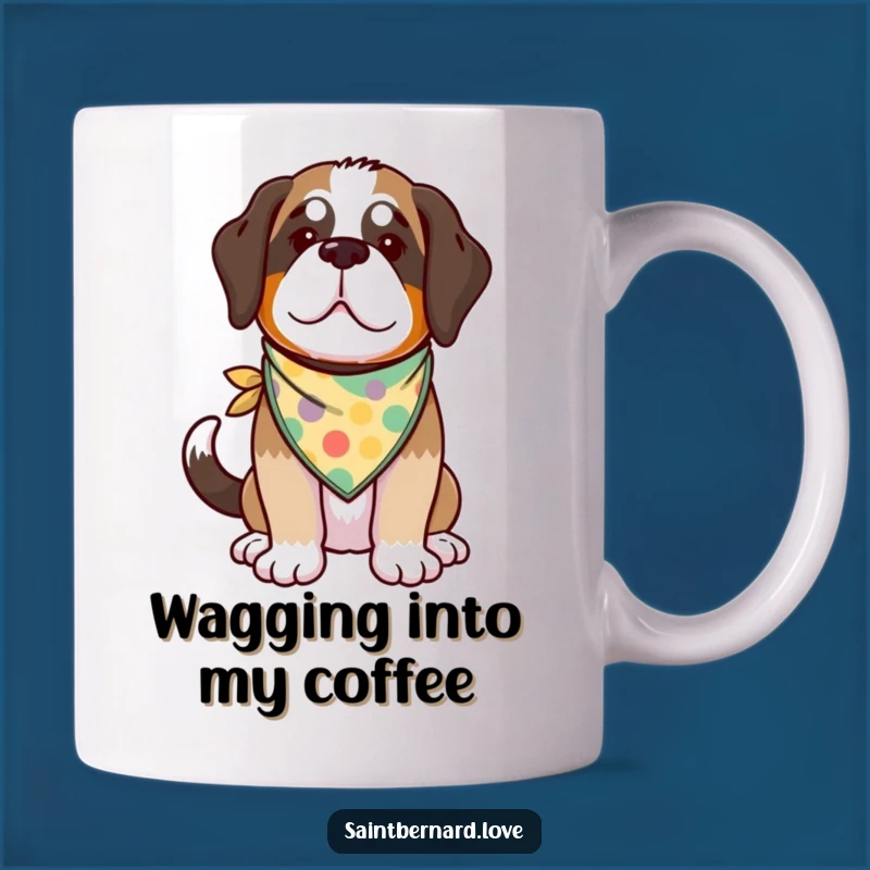 Funny Kawaii Saint Bernard Mug - Happy Dog Wagging Tail Gift Idea