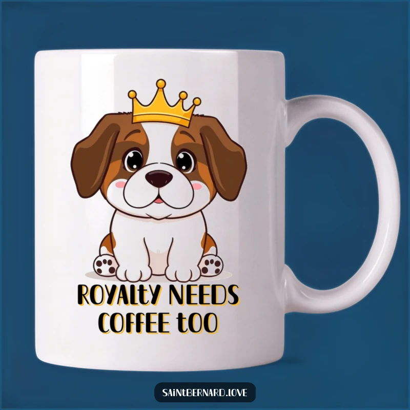Funny Kawaii Saint Bernard Mug: Regal Pup Wearing Crown - Perfect Royal Dog Gift