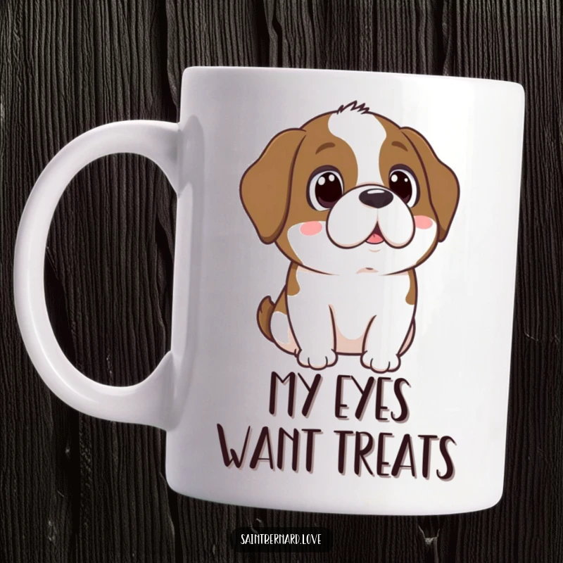 Funny Kawaii Saint Bernard Mug: A dog looking up with large, expressive, adoring eyes, full of love.