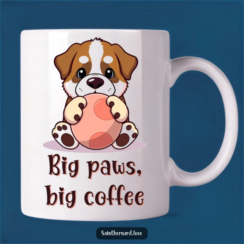 Funny Saint Bernard Mug: Big Paws Playing Ball - Adorable Dog Lover Gift