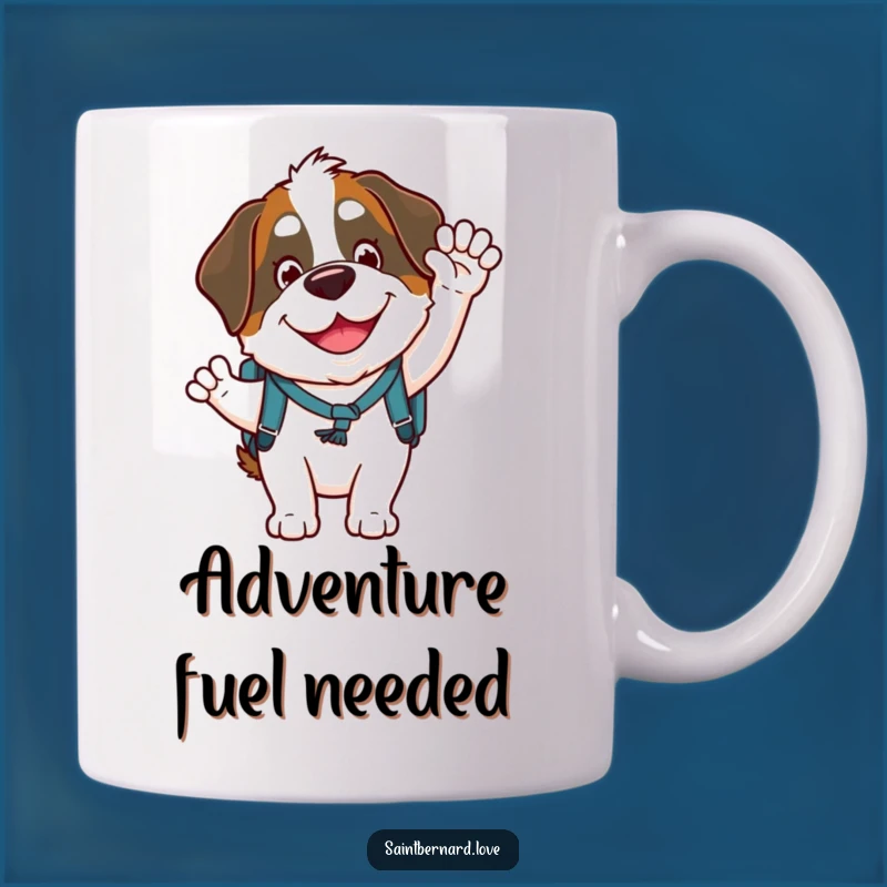 Funny Saint Bernard Mug: Goofy Dog with Backpack Waving Hello, Perfect Gift