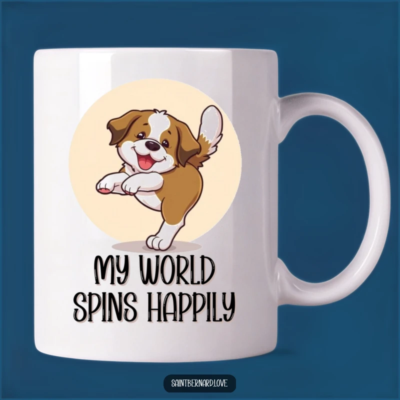 Funny Saint Bernard Pup Mug - Joyful Tail Chasing, Perfect Puppy Gift