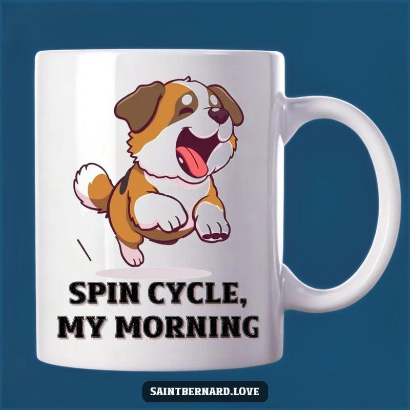Funny Saint Bernard Tail Chase Mug - Hilarious Doggy Antics Gift Idea