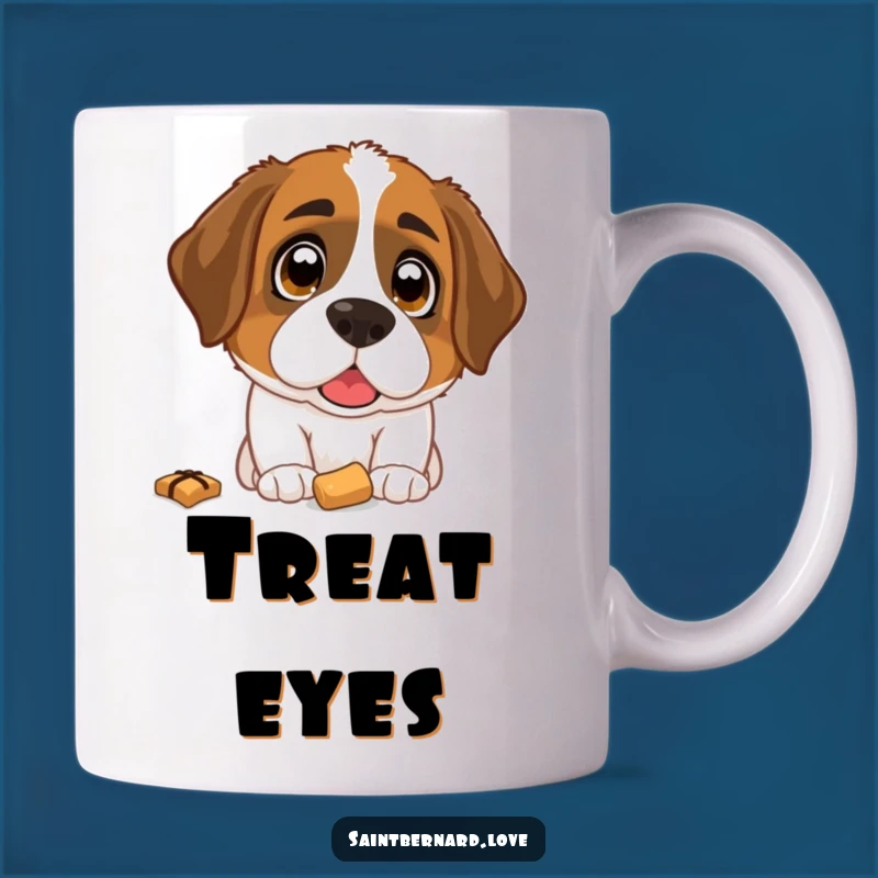 Funny Saint Bernard Treat Mug: Hopeful Dog Eyes Waiting for Dropped Treat - Perfect Pet Gift!