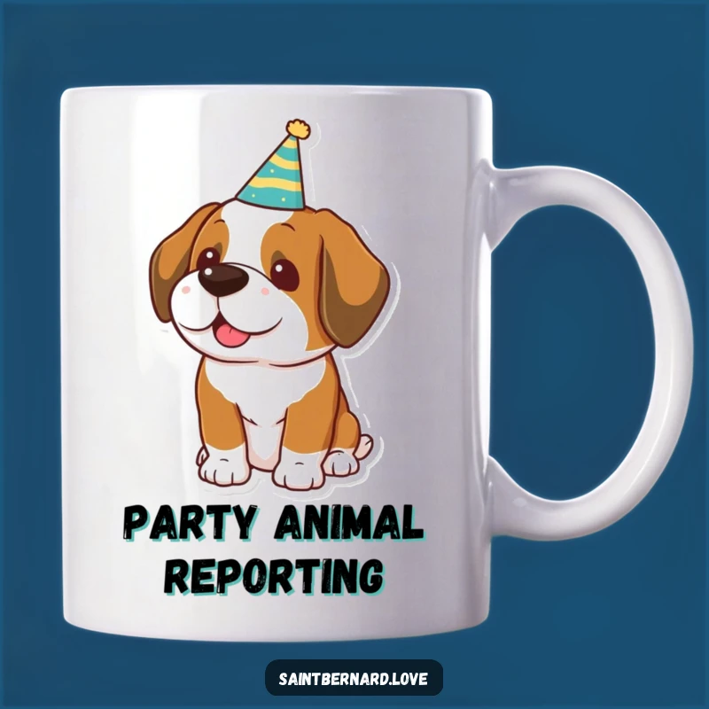 Funny Saint Bernard Party Hat Mug - Festive Dog Lover Gift