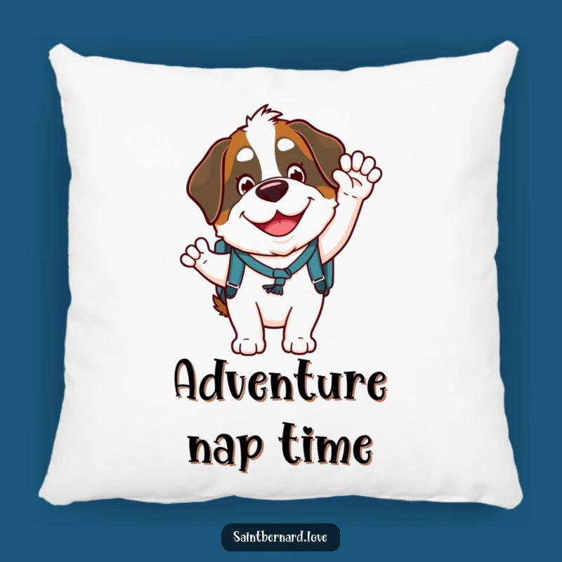 Funny Saint Bernard Pillow: Goofy Waving Dog with Backpack for Cozy Smiles
