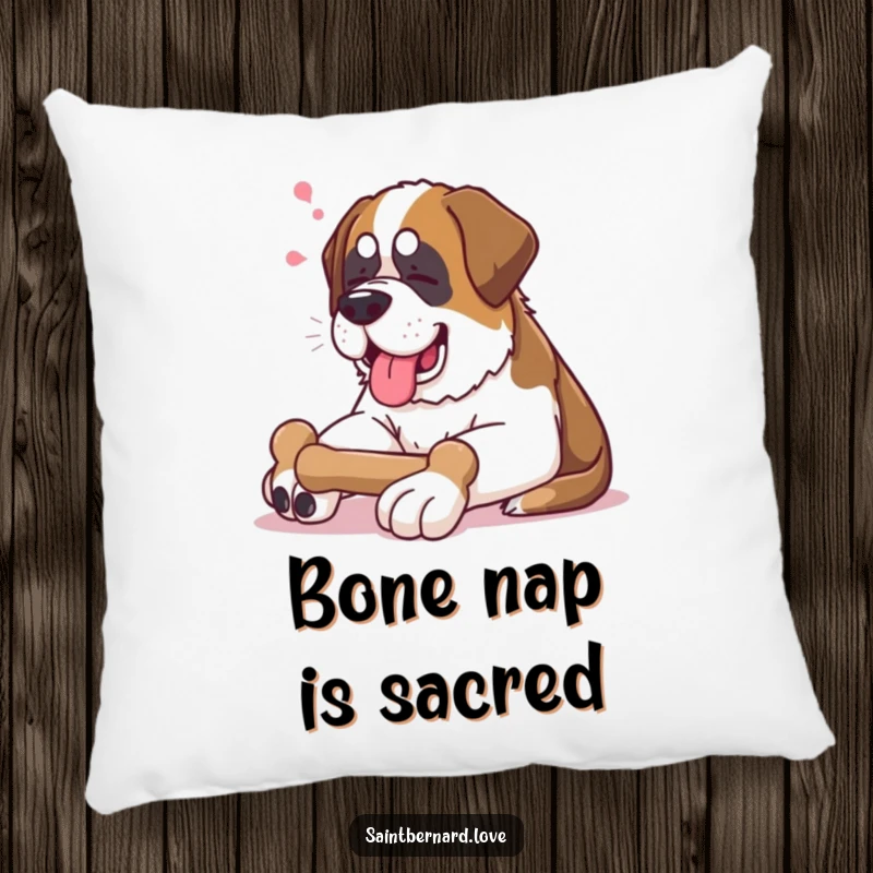 Funny Saint Bernard Pillow: Soft, decorative pillow with a contented Saint Bernard lounging with a bone, a cozy and humorous dog accent.