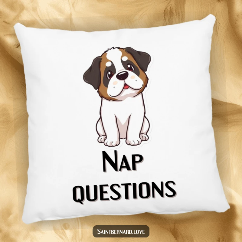 Funny Kawaii Saint Bernard Pillow: A plush cushion featuring a cute Saint Bernard tilting its head curiously, bringing funny, cozy charm.