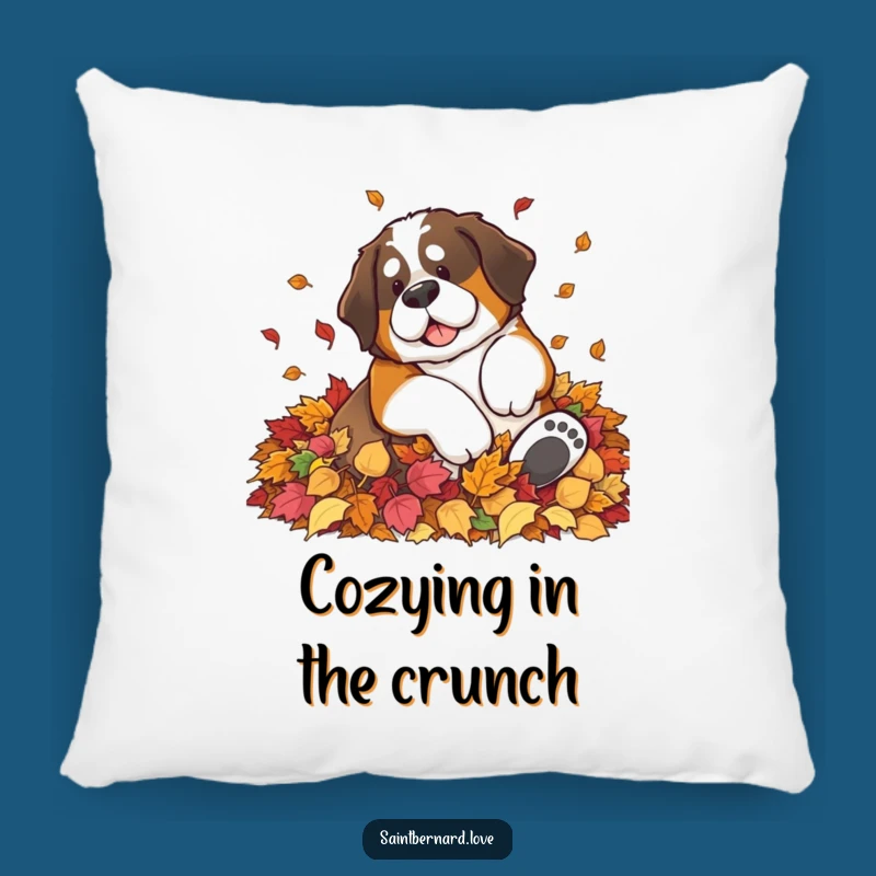 Funny Saint Bernard Leaf Pile Pillow - Soft & Humorous Fall Decor