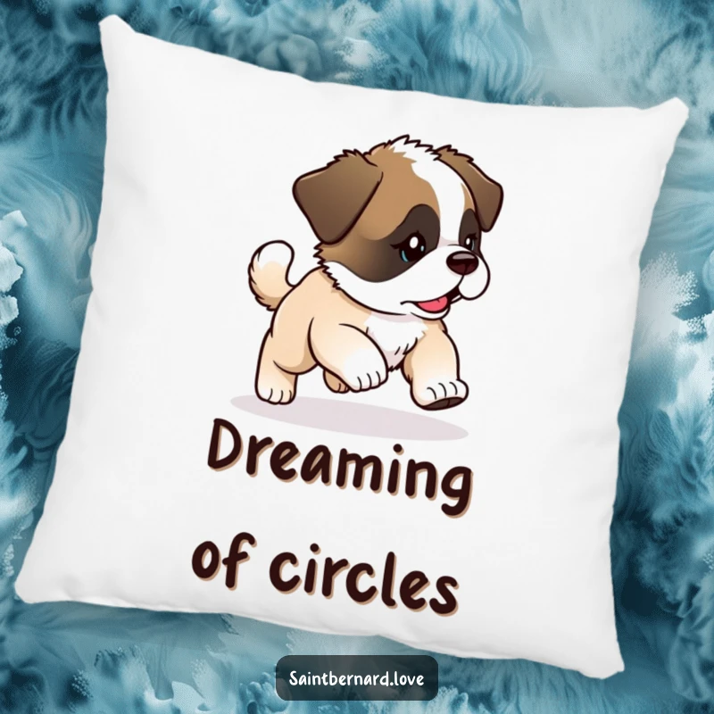 Funny Kawaii Saint Bernard Puppy Pillow: Puppy chases tail with glee, soft funny gift.