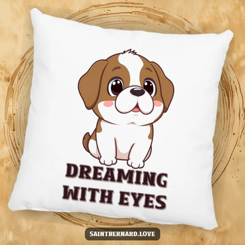 Funny Kawaii Saint Bernard Pillow: A soft cushion depicting a dog with wide, adoring eyes, full of love.