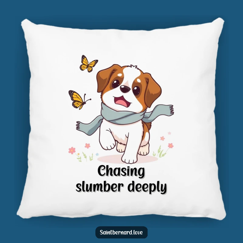 Funny Saint Bernard Butterfly Chase Pillow: Cozy Comfort with Canine Whimsy