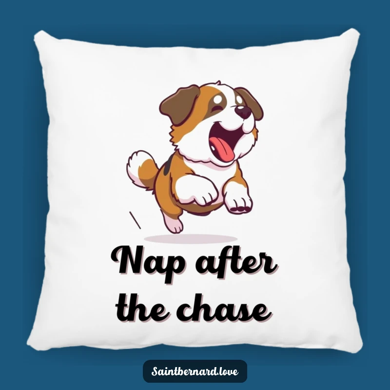 Funny Saint Bernard Tail Chase Pillow - Soft & Humorous Dog Decor