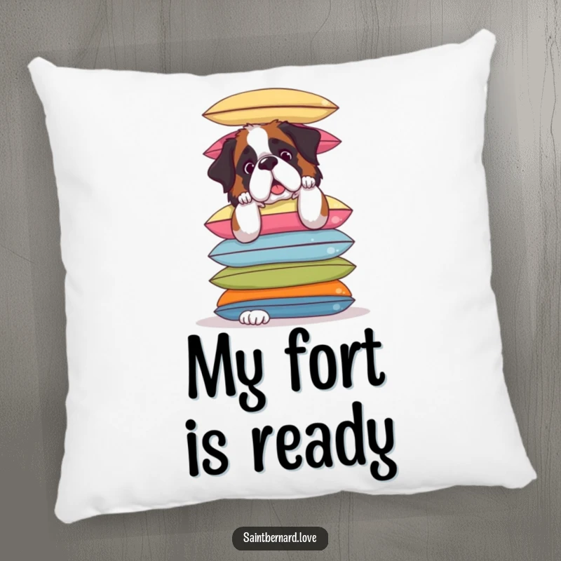 Funny Saint Bernard Pillow: Soft, decorative pillow with a Saint Bernard hilariously balancing cushions, a cozy canine accent.