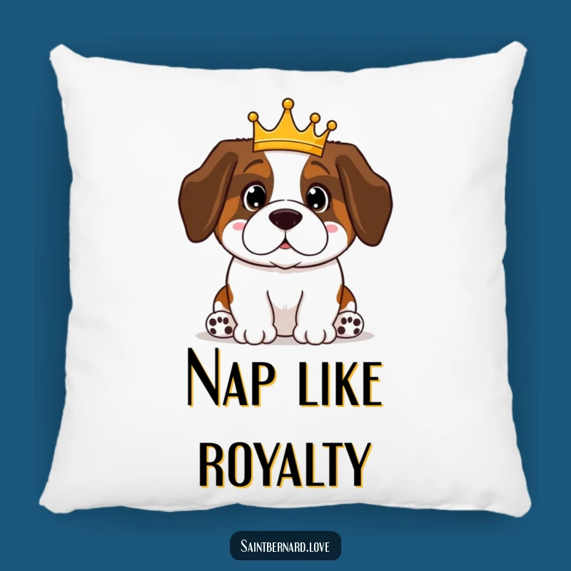Funny Saint Bernard Pillow: Regal Crowned Pup Comfort - Cozy Royal Home Decor Gift