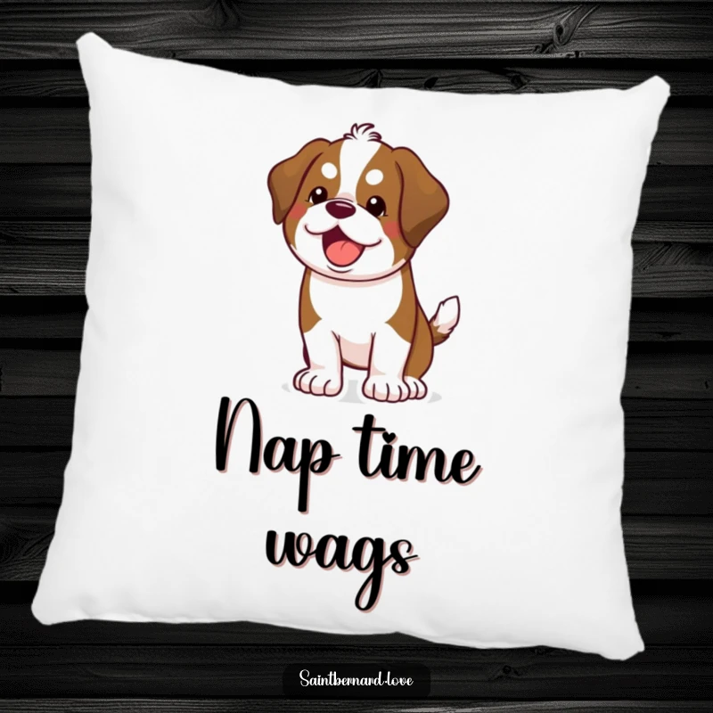 Funny Kawaii Saint Bernard Pillow: A soft cushion depicting a happy dog wagging its tail with glee.