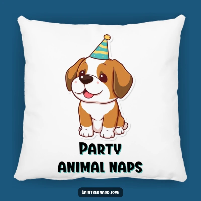 Funny Saint Bernard Party Hat Pillow - Cozy Festive Dog Cushion, Gift