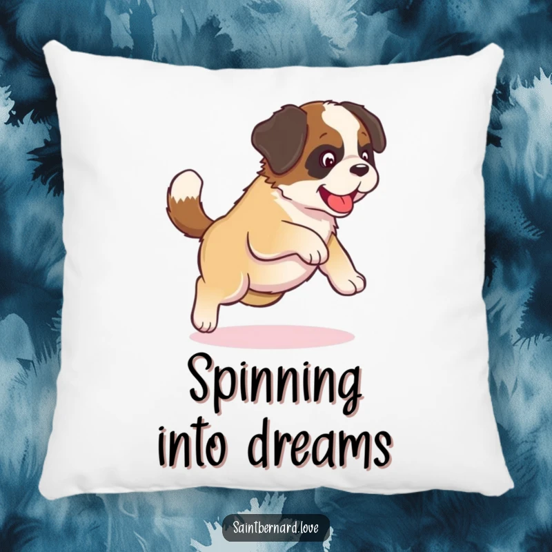 Funny Kawaii Saint Bernard Pillow: A cute puppy chases its tail in a funny circle, offering cozy comfort and puppy charm.