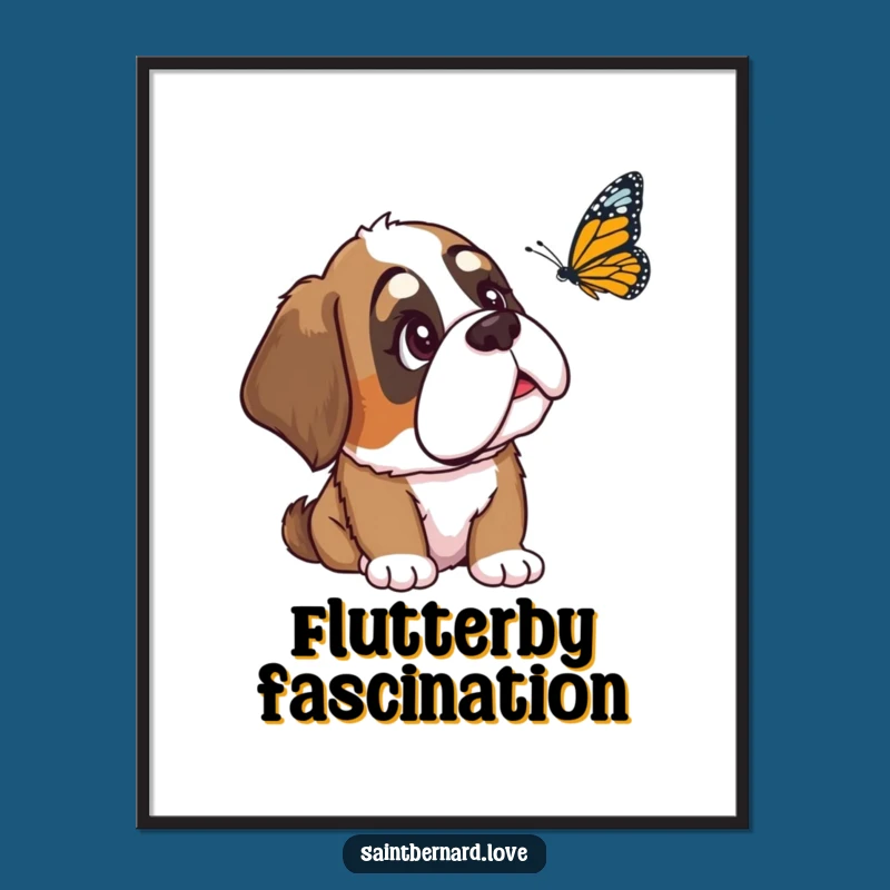 Funny Saint Bernard Digital Art: Curious Dog Watching Butterfly, Instant Calm