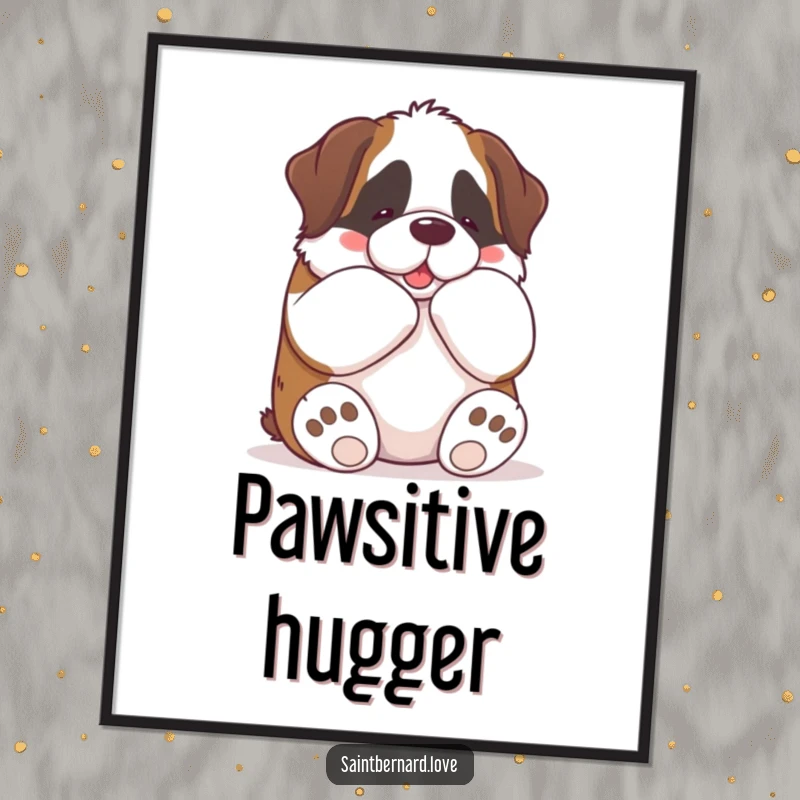 Funny Kawaii Saint Bernard Digital Art: A high-resolution image of a cute Saint Bernard giving a big bear hug, conveying funny affection and warmth.